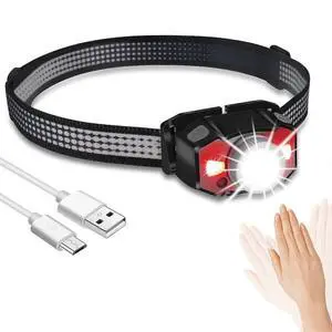 Ecocleanpath Rechargeable Motion Sensor Headlamp - 5 Mode Red/White LED, IPX4 Waterproof Headlight for Camping, Running