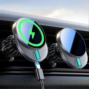 Ecocleanpath 15W Magnetic Car Vent Phone Holder & Wireless Charger, Ultra-Strong N55 Magnet, Fast Charging for iPhone (Black)