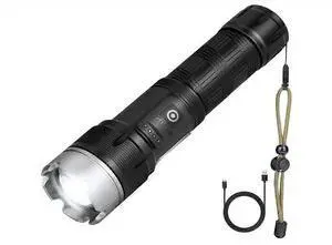 Ecocleanpath 80000 Lumens LED & COB Rechargeable Flashlight, Zoomable Super Bright Tactical Torch (Black)