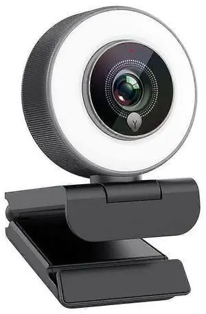Ecocleanpath 1080P HD Webcam with Adjustable Ring Light & Mic | Autofocus Streaming Camera (Black)