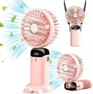 Ecocleanpath Pink Mini Handheld Fan, 90° Adjustable, 5 Speeds & Phone Holder for Home Office Travel