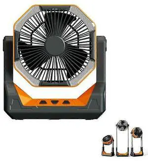 Ecocleanpath Orange Portable Fan with LED Light, 4-Speed & 8000mAh Battery for Outdoor Cooling