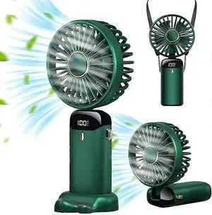 Ecocleanpath Green Mini Handheld Fan, 90° Adjustable, 5 Speeds, Phone Holder & Neck Strap for Travel
