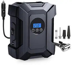 Ecocleanpath 150PSI Portable Tire Inflator with Digital Display, 12V Air Compressor for Car Bike Motorcycle (Black)