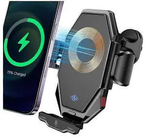 Ecocleanpath Smart 15W Wireless Car Charger & Phone Holder - Auto Alignment, 360° Adjustable Mount (Black)