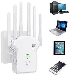 Ecocleanpath 1200Mbps WiFi Extender Dual-Band 2.4G/5G with LAN Port, 6 Antennas for Full Home Coverage (White) Ecocleanpath 1200Mbps WiFi Extender Dual-Band 2.4G/5G with LAN Port, 6 Antennas for Full Home Coverage (White)