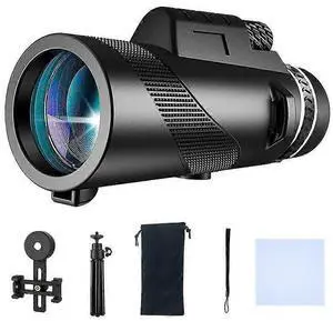 Ecocleanpath High Power Monocular Telescope with Phone Adapter & Tripod, BAK-4 Prism for Stargazing, Bird Watching & Hunting