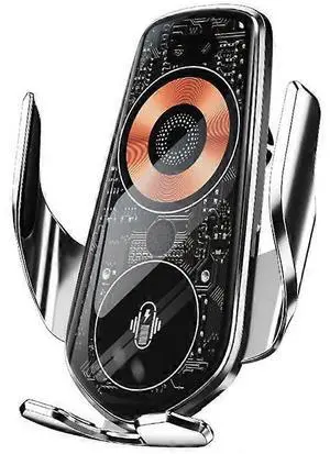 Ecocleanpath 2-in-1 Wireless Car Charger & Phone Holder, Auto Clamping, 360° Rotation, Fast Charging (Silver)