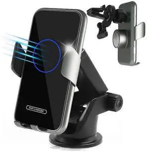 Ecocleanpath 15W Fast Wireless Car Charger Mount, Auto Clamping Phone Holder for iPhone 15/14/13, Samsung - Black Ecocleanpath 15W Fast Wireless Car Charger Mount, Auto Clamping Phone Holder for iPhone 15/14/13, Samsung - Black