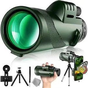 Ecocleanpath 80x100 HD Monocular Telescope with BAK-4 Prism, FMC Lens & Phone Adapter for Bird Watching, Green