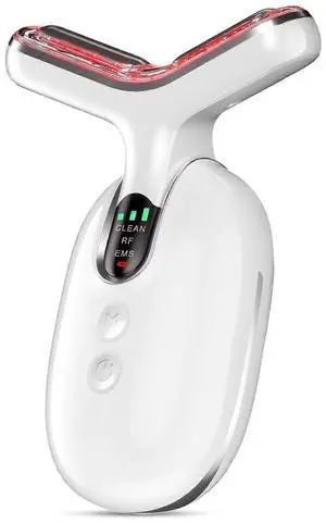 Ecocleanpath White & Silver Facial Massager with Heat & Vibration for Skin Care & Double Chin Reduction