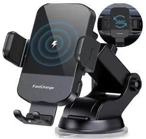Ecocleanpath 15W Auto-Clamping Wireless Car Charger & Phone Holder for iPhone 15-11, Samsung S23-S21 (Black)