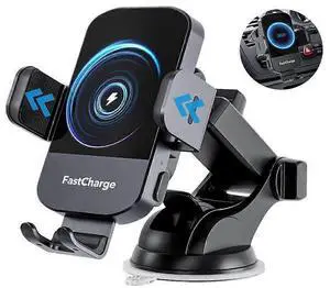 Ecocleanpath 15W Auto Clamping Wireless Car Charger & Phone Holder for iPhone, Samsung Galaxy