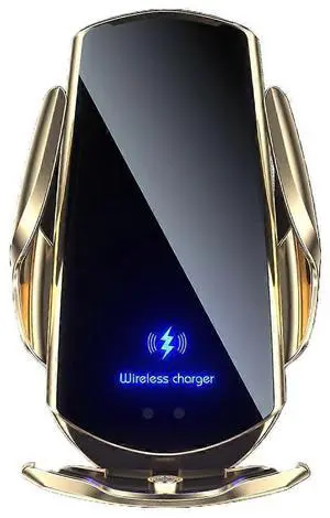Ecocleanpath Q3 15W Qi Fast Wireless Car Charger & Phone Holder, Auto Clamp for iPhone & Android (Gold)