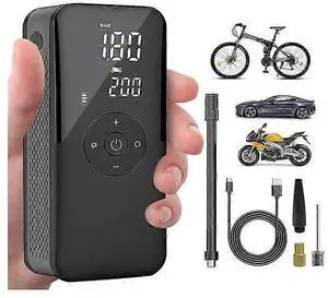 Ecocleanpath Wireless Smart Tire Inflator, 150PSI Portable Pump with LED Display, LED Light & 3 Nozzles (Black)