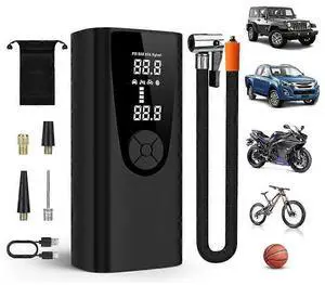 Ecocleanpath 8000mAh Portable Tire Inflator, 150PSI Digital Air Compressor with LED Light & USB Power - Fast Inflation for Car, Motorcycle, Bike (Black)