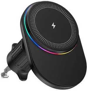 Ecocleanpath 15W Magnetic Wireless Car Charger & Phone Holder, 360° Rotatable with LED Light (Black)