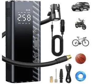 Ecocleanpath 4-in-1 Cordless Tire Inflator, 150PSI Fast Air Compressor with 12000mAh Battery & LED Display (Black)