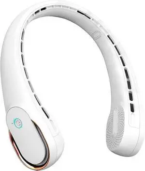 Ecocleanpath White 5200mAh Neck Fan - 360° No Blade Cooling, 16H Battery, Ultra Quiet & Portable
