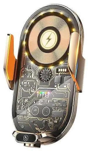 Ecocleanpath 15W Fast Wireless Car Charger & Phone Holder, Auto Clamp for iPhone 15-11 & Samsung Galaxy (Gold)