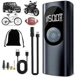 Ecocleanpath Portable Tire Inflator for Car & Bike, 150PSI Fast Air Compressor with LED Light & Auto Shut-Off (Black)