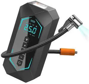 Ecocleanpath 150 PSI Portable Air Compressor, 40L/min Fast Inflate, 12V DC & Battery Dual Power, LED Light & USB Port