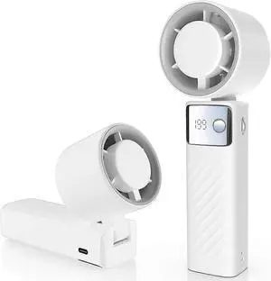 Ecocleanpath Portable Turbine Fan with LED Display, 199 Speeds, USB-C Rechargeable, White - 2-in-1 Handheld/Desktop