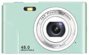 Ecocleanpath 48MP Digital Camera with 16x Zoom, 1080P Video, 2.4" IPS Screen, 32GB - Green, Ideal for Travel & Graduation