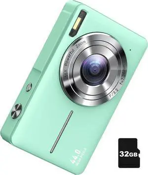 Ecocleanpath FHD 1080P Digital Camera with 16x Zoom & Anti-Shake, 44MP Kids Point and Shoot Camera (Green)