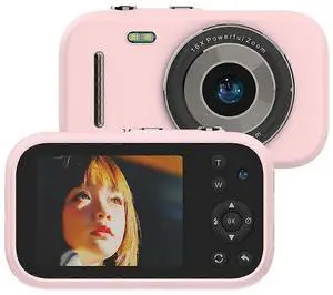 Ecocleanpath Kids Digital Camera 2.5K UHD 1080P with 64GB Card, 16x Zoom Anti-Shake, Pink for Boys & Girls