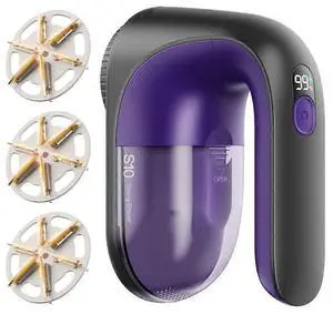 Ecocleanpath Smart Digital Fabric Shaver with 6-Edge Blades, Rechargeable Lint Remover for Clothes & Furniture (Black & Purple)