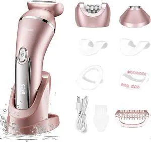Ecocleanpath 3-in-1 Women's Electric Shaver & Epilator Kit - Wet/Dry, 2 Speeds, USB Charging, Gold