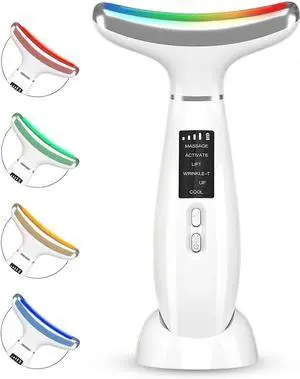 Ecocleanpath Red Light Therapy Facial & Neck Massager, 4 LED Colors, Anti-Aging, 6 Modes, FCC/CE Certified