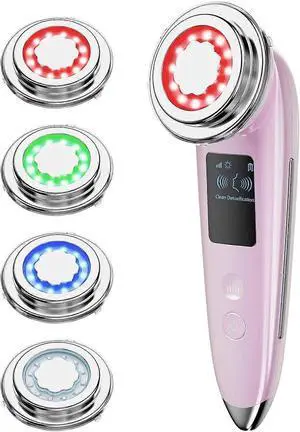 Ecocleanpath VOFEL 4-in-1 Electric Face Massager with LED Light Therapy - Anti-Aging Skin Tightening & Firming Tool (Pink)