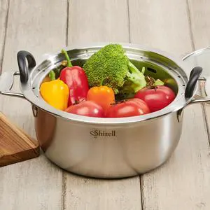 Shizell 11inch(28cm) Wellbeing Cooker  3-Ply Stainless Steel Steamer Pot | Low-Fat High-Protein Cooking | Dry Sauna Steam Technology | Induction Compatible | Made in Korea