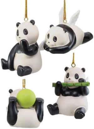 Angel Winged Flying Pandas Hanging Ornament Set of 4 Resin Decor Figurines