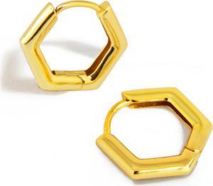 18K Gold Plated Sterling Silver Hexagon Hoop Huggies  Vermeil Mini Hoop Earrings