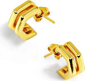 18K Gold Plated Sterling Silver Double Hexagon Chubby Huggie Earrings  Mini Vermeil Hoops For Women