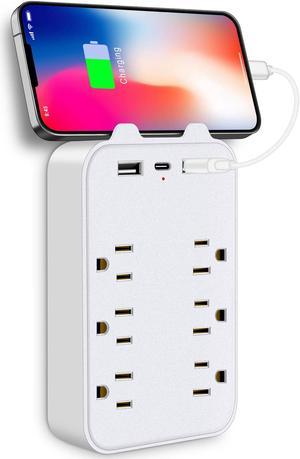 BBJY 9 in 1 Wall Outlet Extender with USB  Surge Protector With 6 AC Outlet 2 USB and 1 TypeC High Speed Charging Multi Plug Outlet Extender USB Wall Charger Wall Plug Adapter With Phone Holder