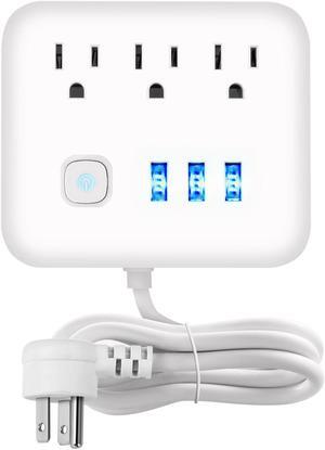 BBJY 6 in 1 Power Strip With 3 USB Charging Ports & 3AC Outlets with USB Port Lights, Small Size Plug Strip Compact Power Board with Independent Current Controlled Switch