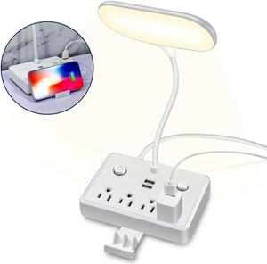 BBJY 3 Colours Changing Table Lamp with Power Strip for Bedroom - Nightstand Lamps with 4 AC Outlet and 2 USB Charging Port, 2 Switches for Power/Colour Control, Desk Lamp with Socket for Office Home