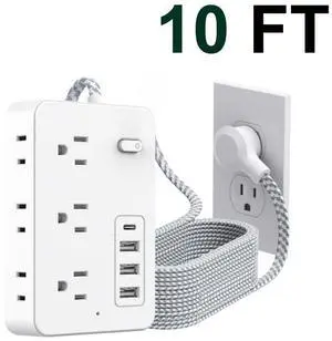 Surge Protector Power Strip Power Bar with 6 Widely Spaced Outlets & 4 USB Ports, Flat Plug Braided Extension Cord, Wall Mount Multi-Plug Outlet Extender for Home, Office, College Dorm & Indoor Use Surge Protector Power Strip Power Bar with 6 Widely Spaced Outlets & 4 USB Ports, Flat Plug Braided Extension Cord, Wall Mount Multi-Plug Outlet Extender for Home, Office, College Dorm & Indoor Use