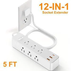 Surge Protector Power Strip - 5Ft Braided Extension Cord Flat Plug with 6 Outlets and 3 USB-A 1 USB-C Ports, 1080 Joules Wall Mounted Charging Station for Office Home ETL (5 FT) Surge Protector Power Strip - 5Ft Braided Extension Cord Flat Plug with 6 Outlets and 3 USB-A 1 USB-C Ports, 1080 Joules Wall Mounted Charging Station for Office Home ETL (5 FT)
