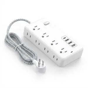 Surge Protector Power Strip, 8 AC Outlets and 4 USB Ports (1USB-C), 5FT Braided Extension Cord with Multiple Outlets for Home, Office, Living Room, Dorm Room White Surge Protector Power Strip, 8 AC Outlets and 4 USB Ports (1USB-C), 5FT Braided Extension Cord with Multiple Outlets for Home, Office, Living Room, Dorm Room White