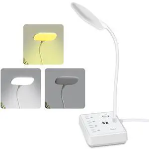 LED Desk Lamp with Power Strip, 4 AC Outlets & 2 USB Charging Ports, 3 Lighting Modes Dimmable Table Lamp, 360° Adjustable Flexible Gooseneck, Eye-Caring Small Desk Light for Home Office LED Desk Lamp with Power Strip, 4 AC Outlets & 2 USB Charging Ports, 3 Lighting Modes Dimmable Table Lamp, 360° Adjustable Flexible Gooseneck, Eye-Caring Small Desk Light for Home Office