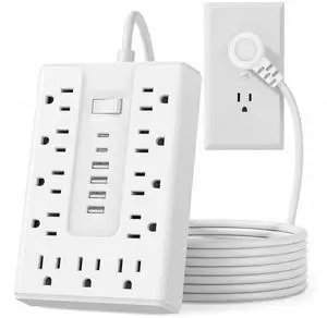 Surge Protector Power Strip, 11 Widely Spaced AC Outlets & 6 USB Ports (4A+2C), 5FT Flat Plug Extension Cord Power Bar, Wall Mountable, Surge Protection for Home, Office, Dorm Room Essentials Surge Protector Power Strip, 11 Widely Spaced AC Outlets & 6 USB Ports (4A+2C), 5FT Flat Plug Extension Cord Power Bar, Wall Mountable, Surge Protection for Home, Office, Dorm Room Essentials