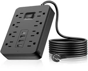 10FT 12-in-1 Power Strip with Surge Protection And One-Touch Control Switch - 8 AC with 4 USB Ports ( 1 Type-C) - Wall-Mountable Extension Cord for Office, Study, Home, And School Use 10FT 10FT 12-in-1 Power Strip with Surge Protection And One-Touch Control Switch - 8 AC with 4 USB Ports ( 1 Type-C) - Wall-Mountable Extension Cord for Office, Study, Home, And School Use 10FT