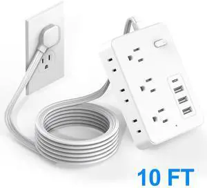 Surge Protector Power Strip with 5-Foot Flat Plug Extension Cord, 6 Wide Outlets and 4 USB Ports (1 USB-C), with On/Off Switch, Overload Protection, Dual Voltage 110V/220V, US Plug for Home Office Surge Protector Power Strip with 5-Foot Flat Plug Extension Cord, 6 Wide Outlets and 4 USB Ports (1 USB-C), with On/Off Switch, Overload Protection, Dual Voltage 110V/220V, US Plug for Home Office