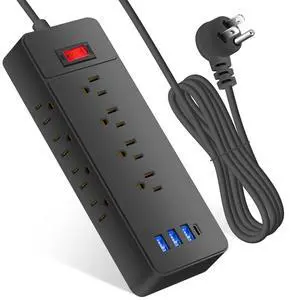 Power Strip Surge Protector, 12 AC 4 USB, 2100J, 5Ft ,3A1C, Heavy Duty Extension Cord with Multiple Outlets, Flat Plug Outlet Extender for Home, Office, Dorm, Gaming Room, Blac Power Strip Surge Protector, 12 AC 4 USB, 2100J, 5Ft ,3A1C, Heavy Duty Extension Cord with Multiple Outlets, Flat Plug Outlet Extender for Home, Office, Dorm, Gaming Room, Blac