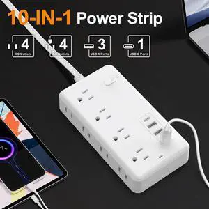 Power Strip, Surge Protector With 8 AC Outlets & 3 USB & 1 Type-C Ports, Angled Flat Plug, For Home, Office, Dorm Essentials white 5FT Power Strip, Surge Protector With 8 AC Outlets & 3 USB & 1 Type-C Ports, Angled Flat Plug, For Home, Office, Dorm Essentials white 5FT